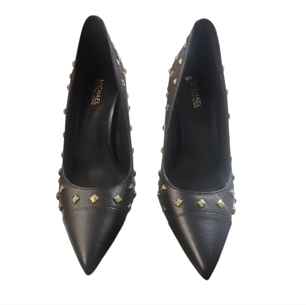 Michael Michael Kors Keke Black Leather Gold Stud Pump 6.5